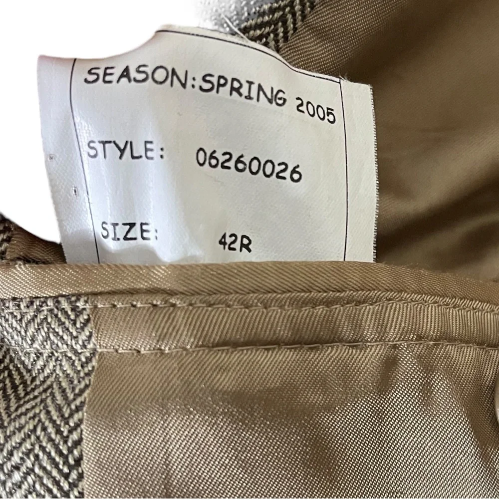 Brooks Brothers Summer Blazer Mens 42R Beige Herringbone Silk Linen Blend Coat